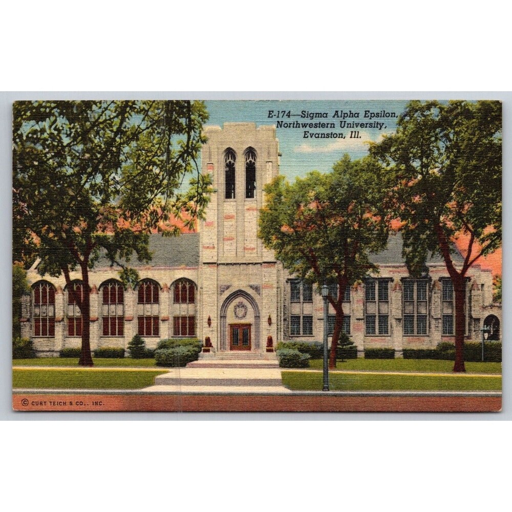 Vintage 1941 Sigma Alpha Epsilon Postcard Levere Memorial Temple Northwestern IL